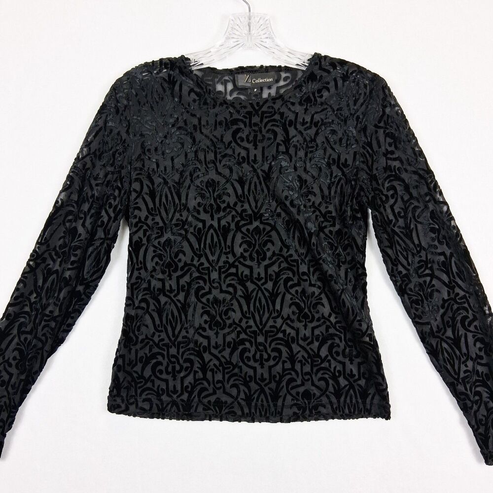 Y2K Black Velvet Burnout Top Small Sheer Whimsigoth Dark Fairy Witchy Romantic